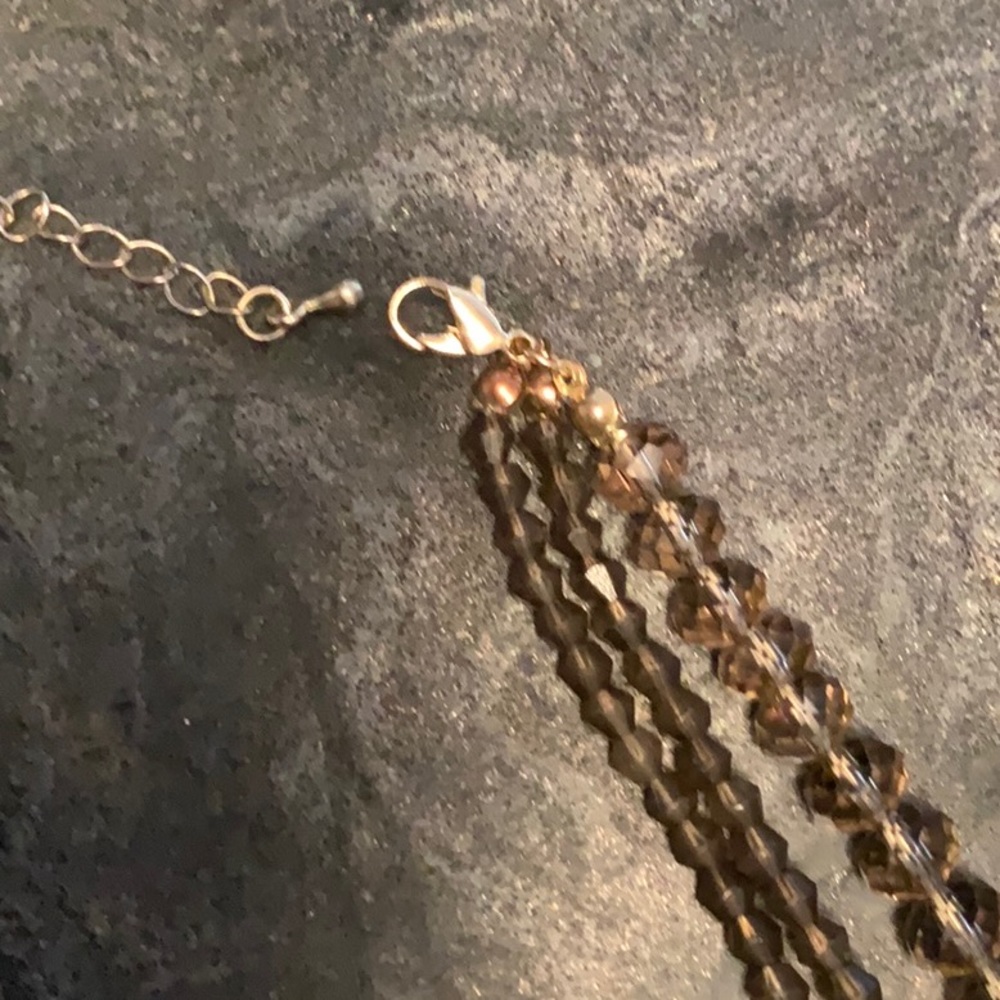 Saks 5th Avenue Brown and gold triple strand necklace - Picture 3 of 5